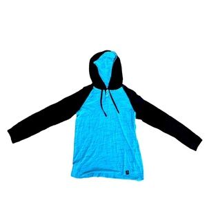 Free Planet Blue and Black Lightweight Hoodie with Button Closure size Small